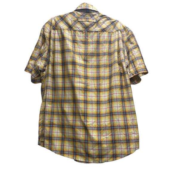 Duluth Trading Co Mens Short Sleeve Yellow Plaid Button Down Shirt Size Large - Picture 2 of 7